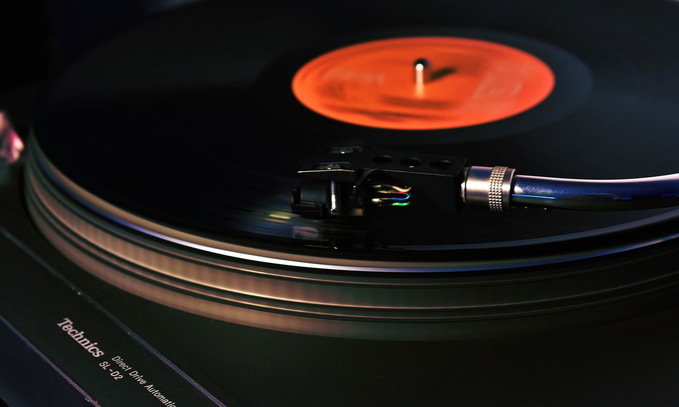 Close-up of a turntable playing a vinyl record